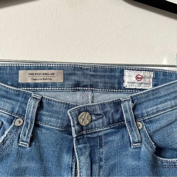 AG Adriano Goldschmied Stilt Cigarette Roll Up Distressed Blue Jeans Size 27 - Picture 4 of 7